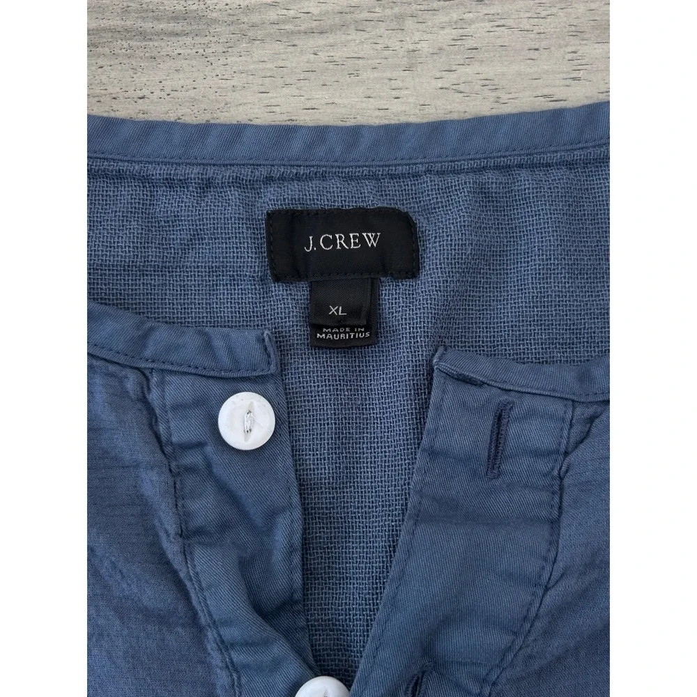 J.Crew Mens XL Blue‎ Cotton Gauze Henley Long Sleeve Shirt Textured Pocket XL